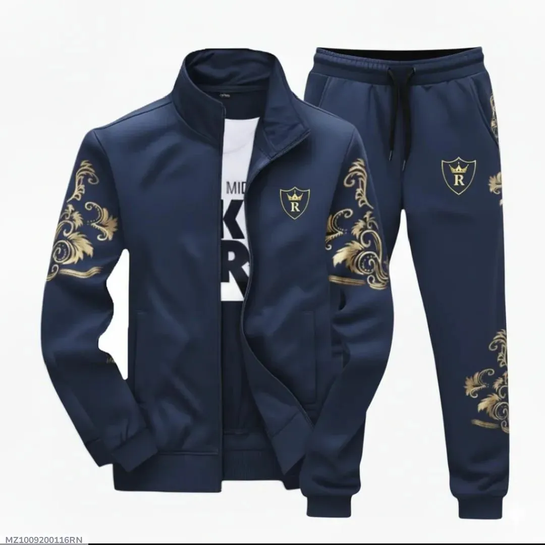 Men's Fleece Printed zipper Tracksuit