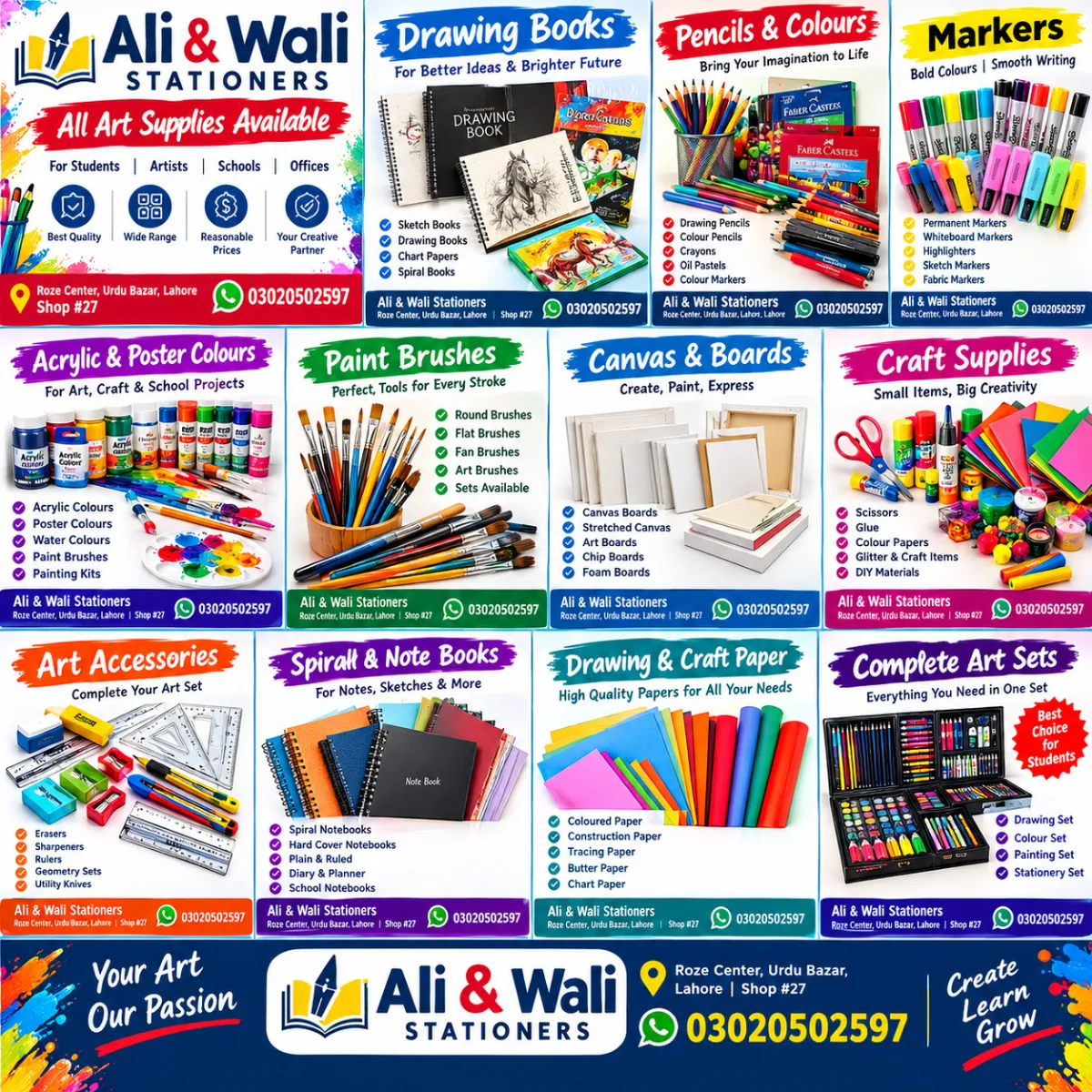 Buy Art Supplies & Stationery in Lahore | Ali & Wali Stationers