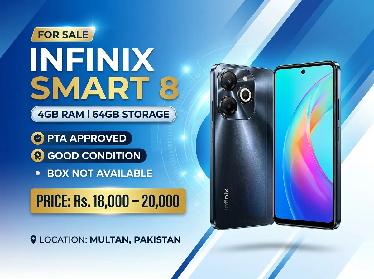Infinix Smart 8 X6525 4GB/64GB — PTA Approved — Urgent Sale