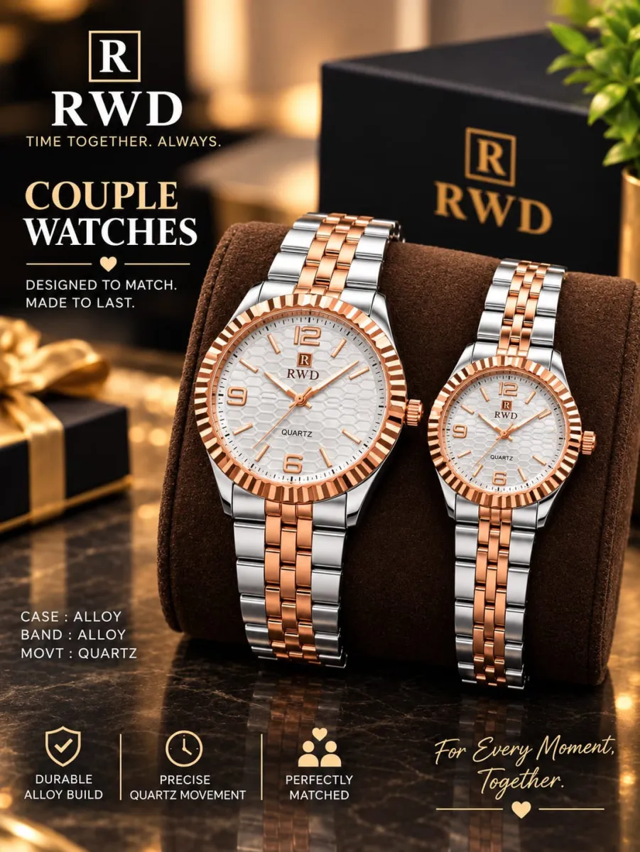 Premium Couple Watches Matching Set - Alloy Body & Metal Strap
