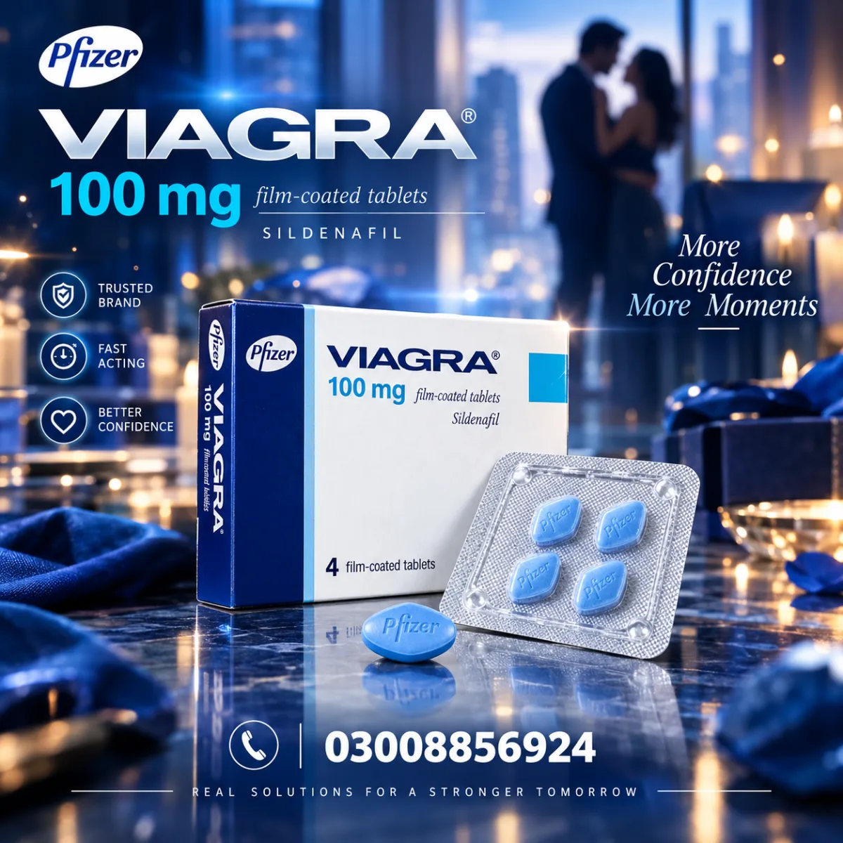 OBS Pharmaceuticals Viagra Tablet, 100mg, 4-Pack - 03008856924  