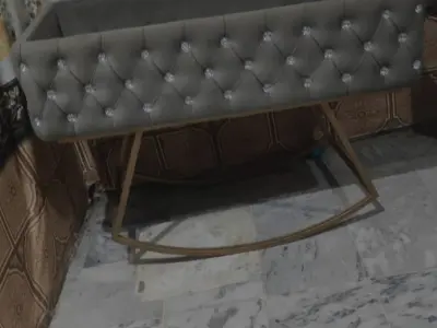 Luxury Grey Velvet Baby Cot / Cradle with Golden Frame | Jhelum - photo 2