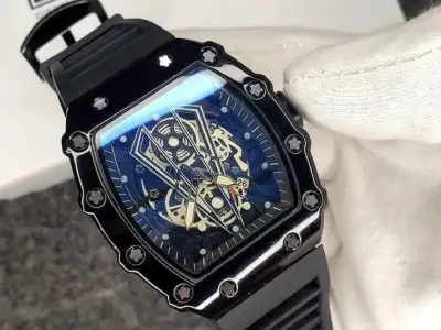 Luxury Black Skeleton Watch for Men | Stylish Premium Design - photo 1