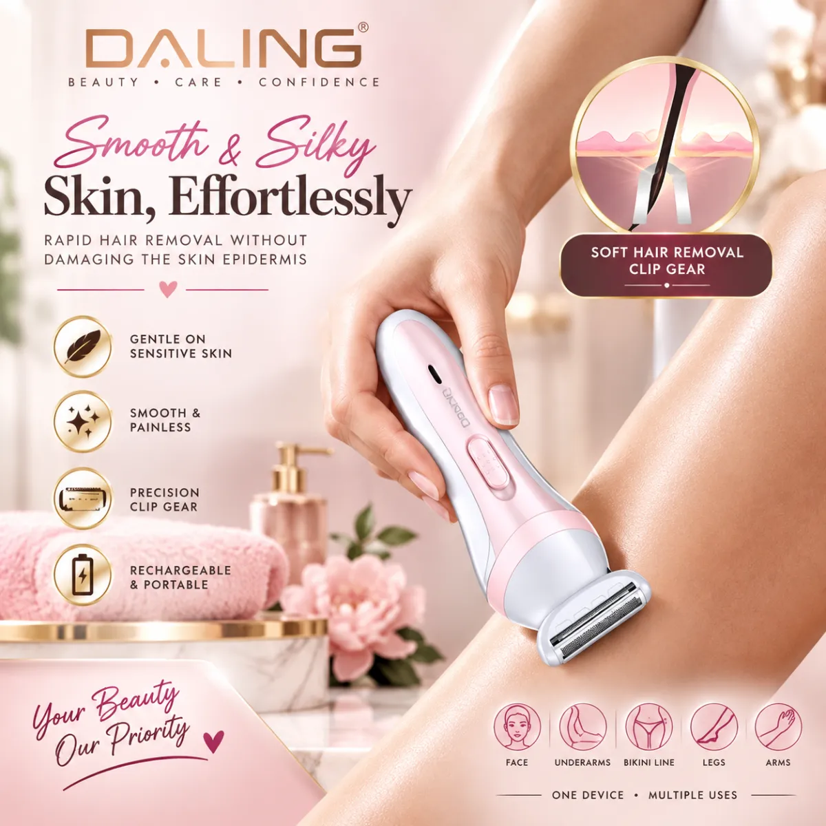 DALING Women's Hair Remover and Shaver – Pink and White