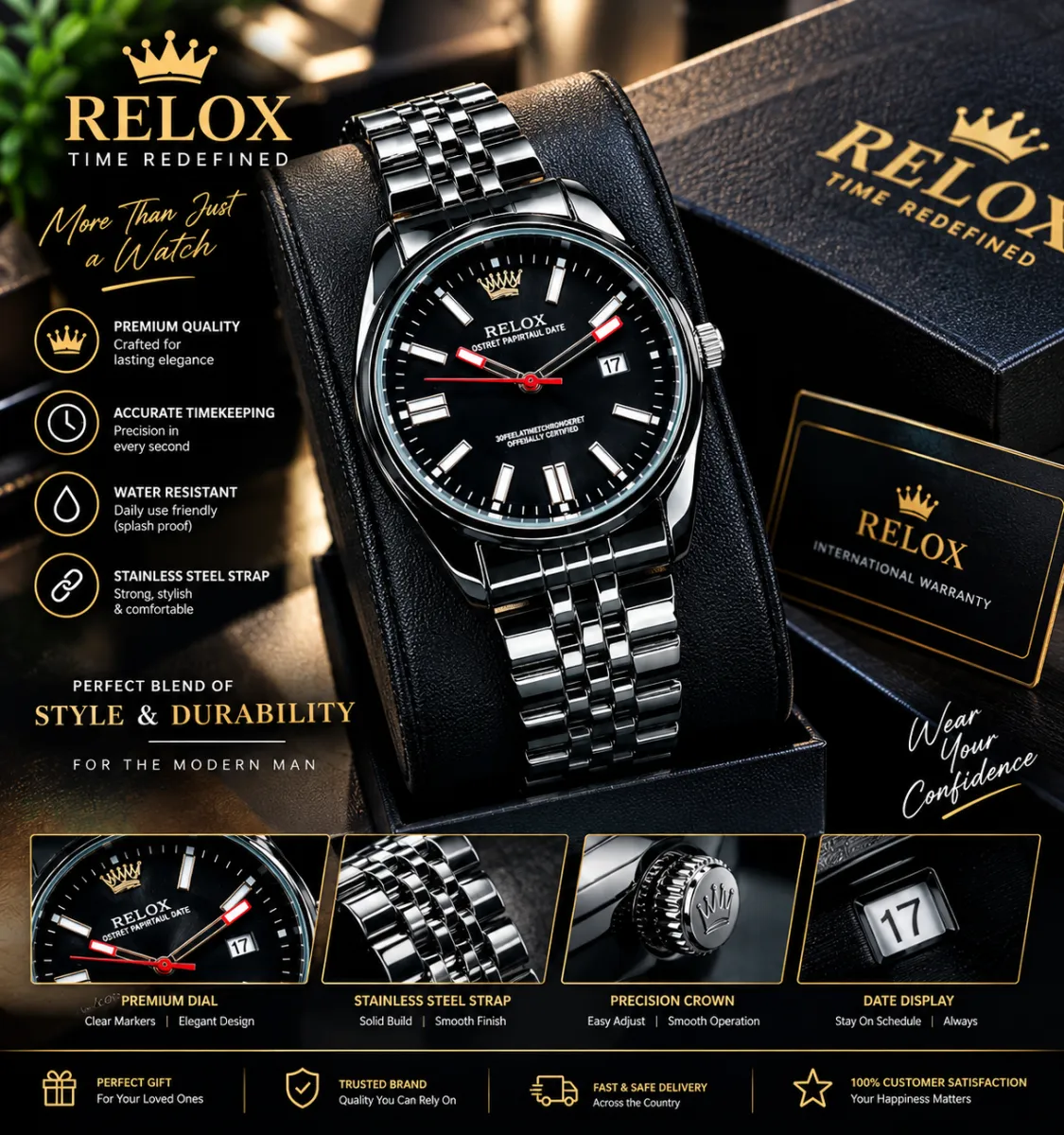 One Watch. Every Occasion. RELOX Steel Classic.
प्रीमियम फील