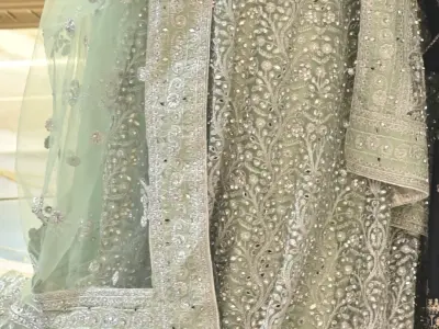 Gorgeous mint green heavy Embroidered maxi with back tail with heavy Embroidered - photo 1