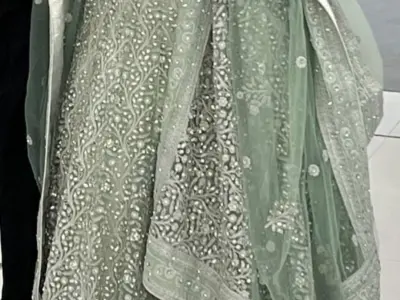 Gorgeous mint green heavy Embroidered maxi with back tail with heavy Embroidered - photo 2