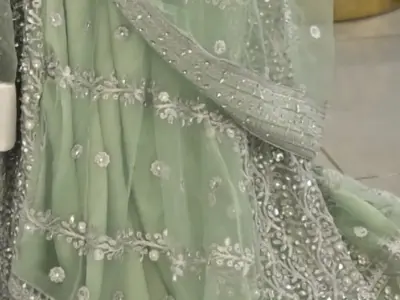 Gorgeous mint green heavy Embroidered maxi with back tail with heavy Embroidered - photo 3
