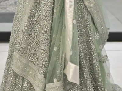 Gorgeous mint green heavy Embroidered maxi with back tail with heavy Embroidered - photo 4