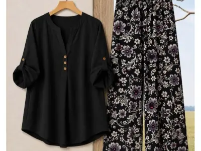 Binara Printed Western Shirt Style 2-Pcs Stiched Co-Ord Set. PCS-32