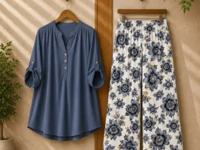 Binara Printed Western Shirt Style 2-Pcs Stiched Co-Ord Set. PCS-32 - photo 3