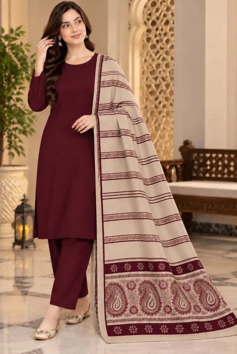 Dhanak With Jacquard Shawl 3 Piece Winter Collection
Beige & M