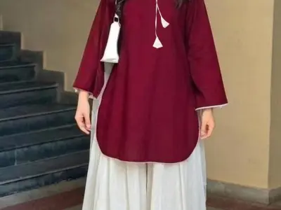 Maroon Cotton 3pc Stitched Suit With Dori Style & Lace Work
Wh