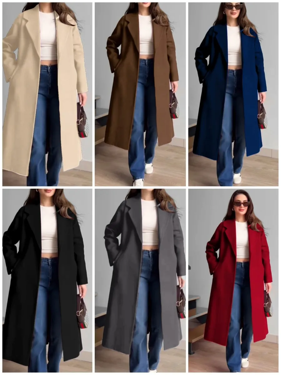 Black Long Woolen Coat Style Maxi With Belt
Winter Warm Fleece