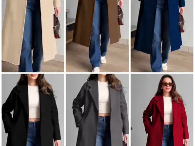 Black Long Woolen Coat Style Maxi With Belt
Winter Warm Fleece