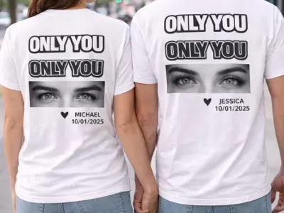 Custom Couple T-Shirts Only You Eyes Print With Name Date - photo 5