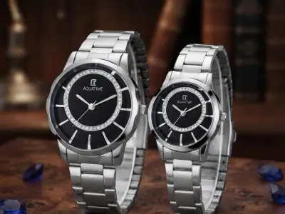 Aquatime Couple Watches Pair Silver Chain Black Dial
VIP Brand Stainle - photo 1