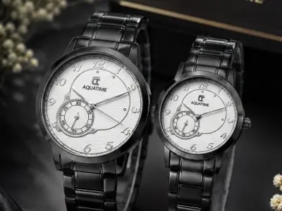Aquatime Couple Watches Pair Silver Chain Black Dial
VIP Brand Stainle - photo 2