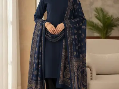 Black Gold Paisley Print 3pc Suit With Tassel Button
Linen Shirt Trouser & Shawl - photo 3