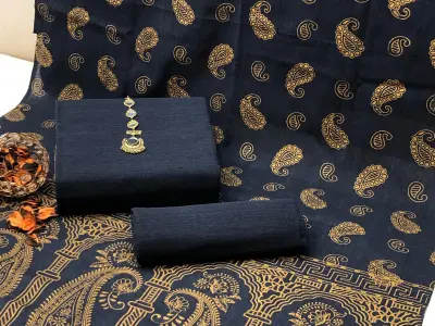 Black Gold Paisley Print 3pc Suit With Tassel Button
Linen Shirt Trouser & Shawl - photo 4