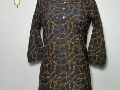 Dhanak Winter Kurti - Navy Blue Chain Print - Stylish Stitched Shirt For Girls - - photo 1