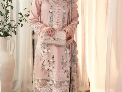 Jade Lawn 3PC - Pink Embroidered Suit With Digital Dupatta - Fancy Chikankari Wo - photo 3