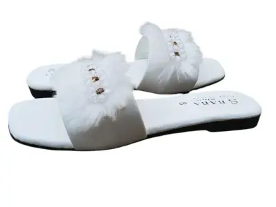 White Flower Flat Slipper For Girls - Korean Style Flower Slipper - Beach Wear S - photo 2