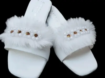 White Flower Flat Slipper For Girls - Korean Style Flower Slipper - Beach Wear S - photo 5