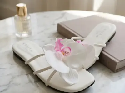 White Flower Flat Slipper For Girls - Korean Style Flower Slipper - Beach Wear S - photo 2