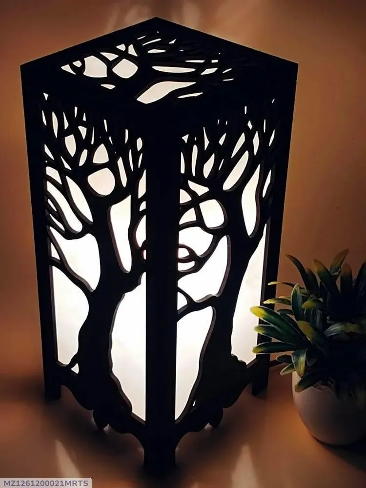 Wooden Tree-of-Life Side Table Lamp