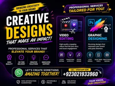 We Offer Professional video editing and Graphic designing Service