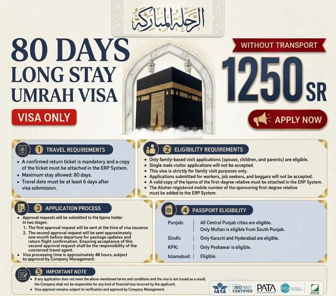 🌙 80 Days Long Stay Umrah Visa – Visa Only