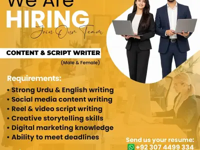 we are hiring content & script writer male and female Join our team