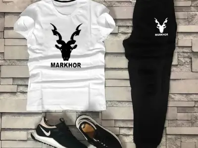 Men Cotton Markhor Graphic Track Suit Black White XL - photo 1