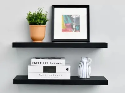 Wooden Floating Wall Shelves Set of 2 | Modern Wall Mounted Display Shelf | Home - photo 2