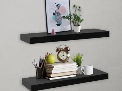 Wooden Floating Wall Shelves Set of 2 | Modern Wall Mounted Display Shelf | Home - photo 3