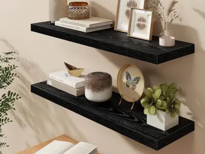 Wooden Floating Wall Shelves Set of 2 | Modern Wall Mounted Display Shelf | Home - photo 5