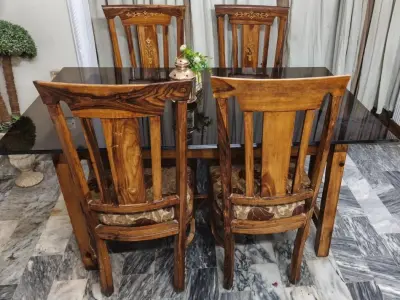 Wood dining table with heavy glass - photo 2