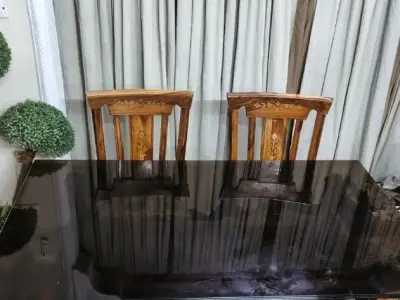 Wood dining table with heavy glass - photo 4