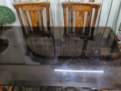 Wood dining table with heavy glass - photo 5